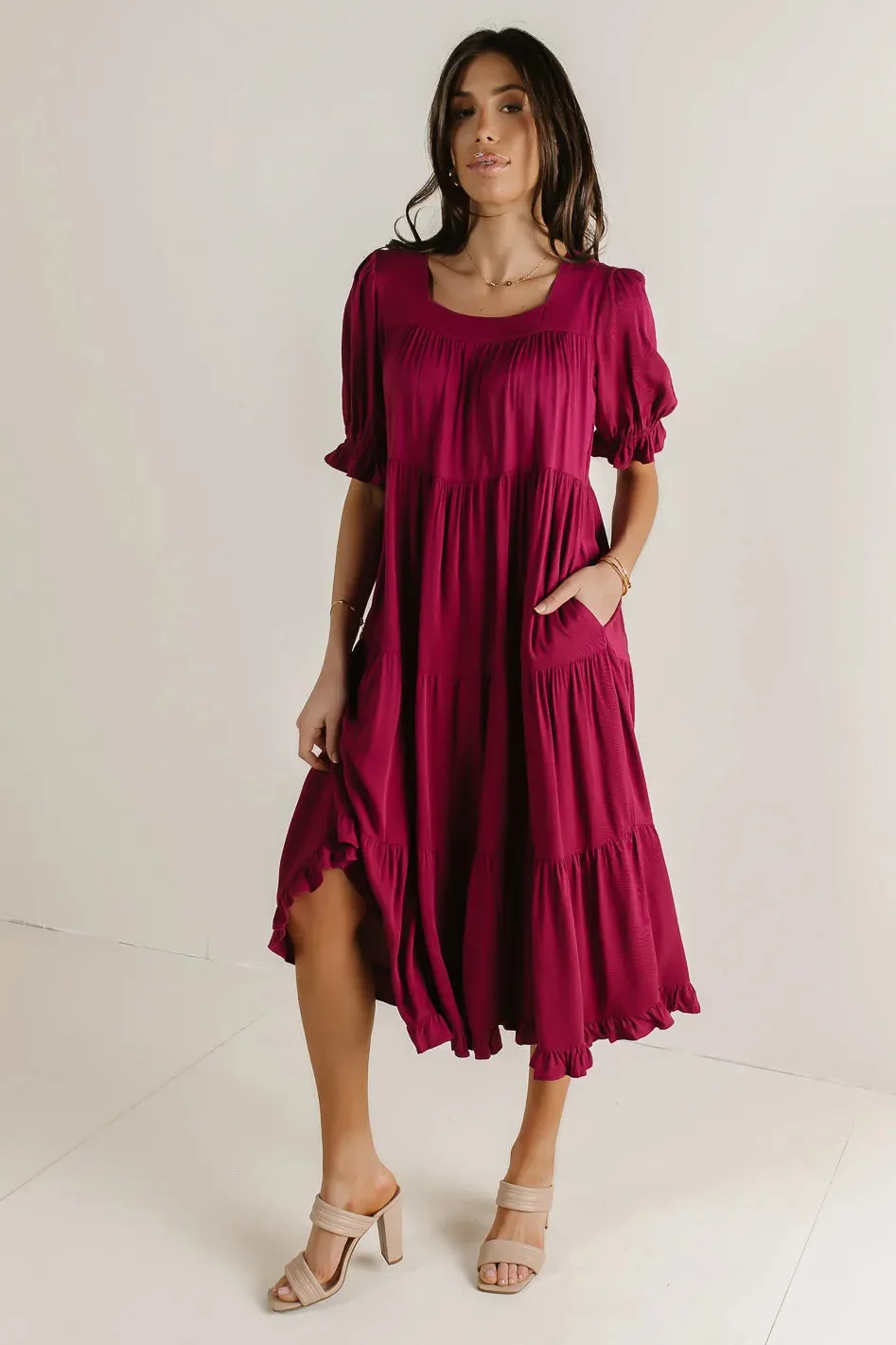 Danae Tiered Midi Dress in Red - FINAL SALE sold by bohme product image thumbnail 3