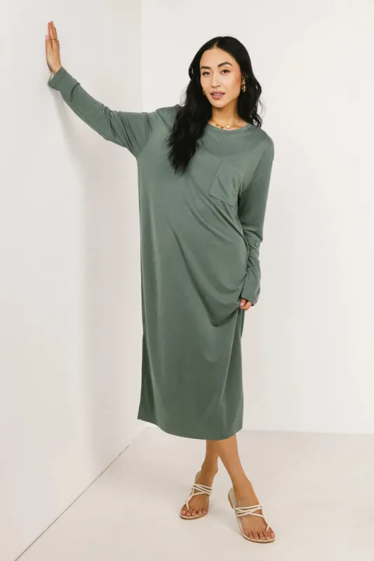 Long Sleeve T-Shirt Dress in Sage - FINAL SALE sold by bohme