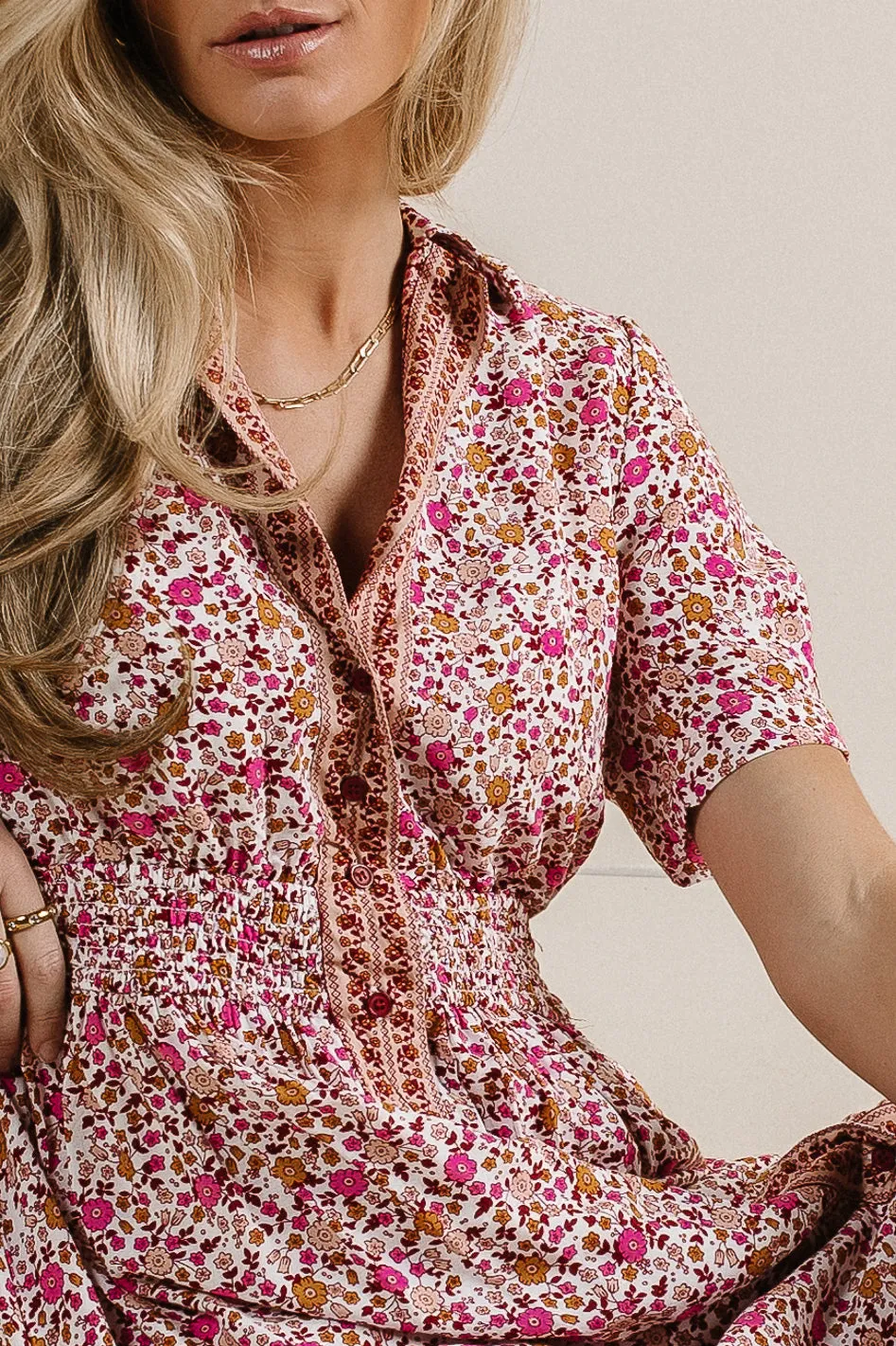 Floral Collared Button Up Dress in Pink - FINAL SALE sold by bohme product image thumbnail 4