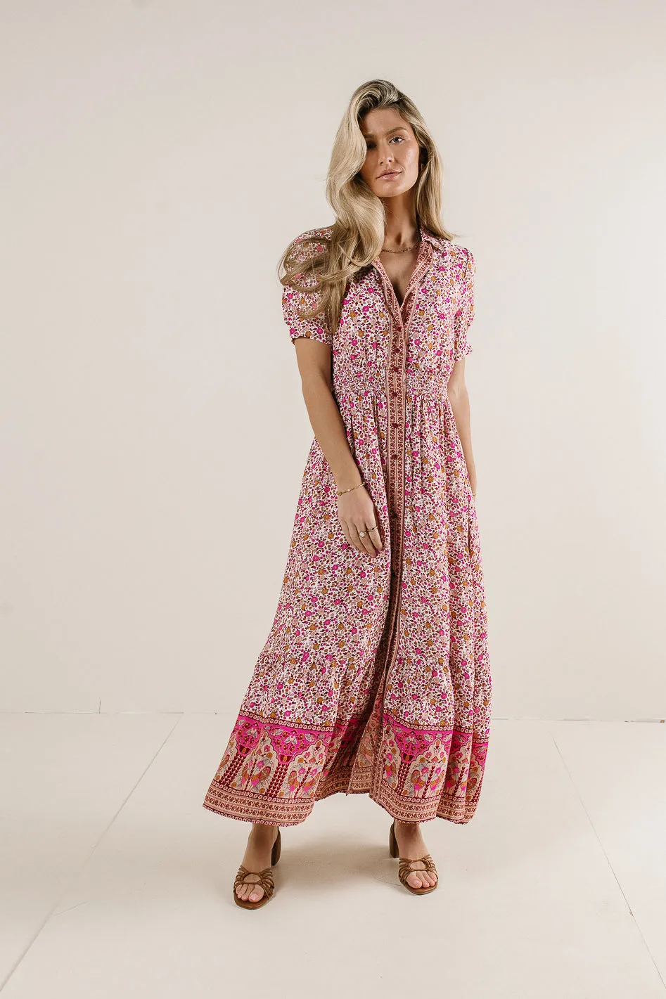 Floral Collared Button Up Dress in Pink - FINAL SALE sold by bohme product image thumbnail 3
