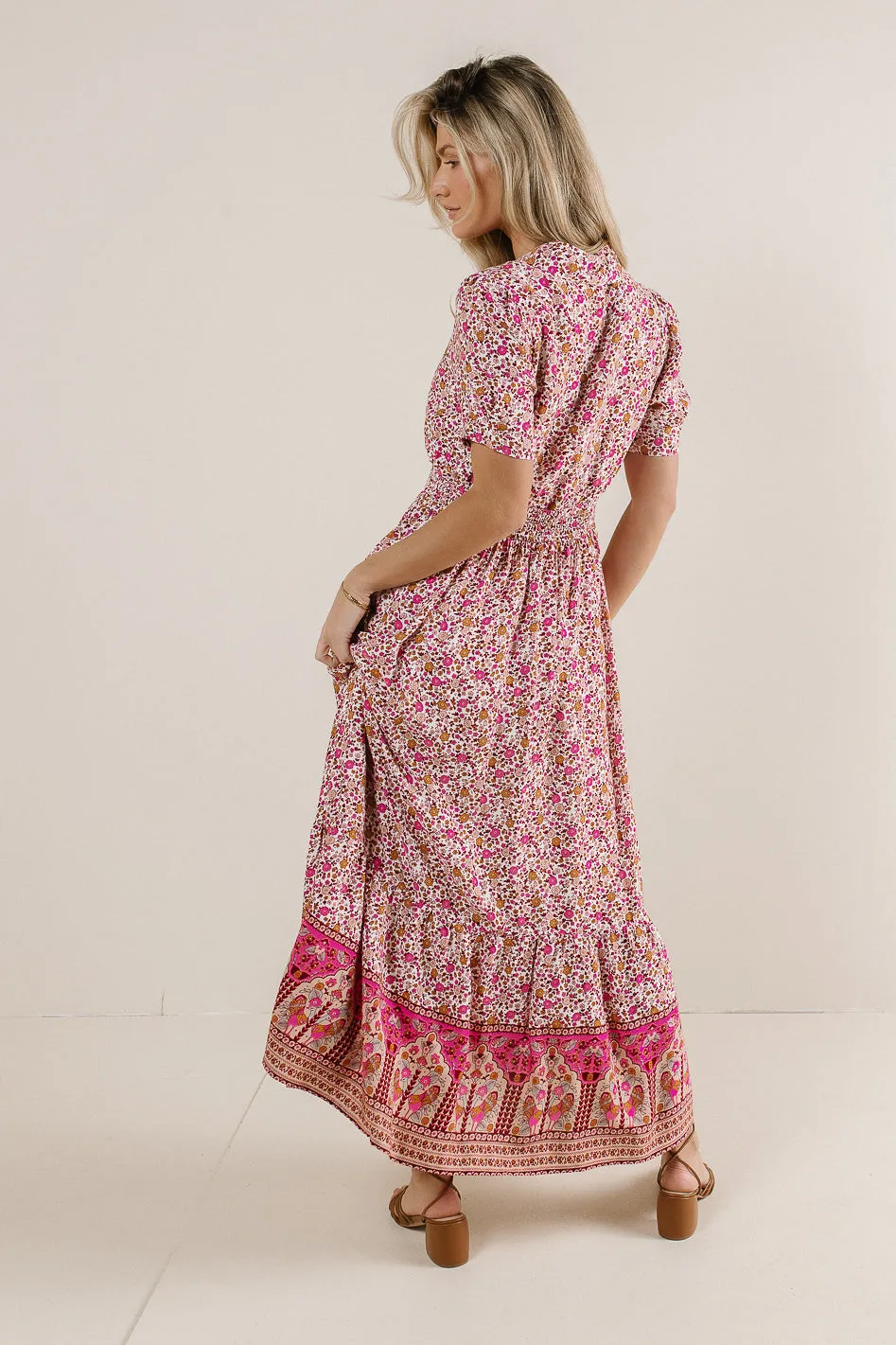 Floral Collared Button Up Dress in Pink - FINAL SALE sold by bohme product image thumbnail 2