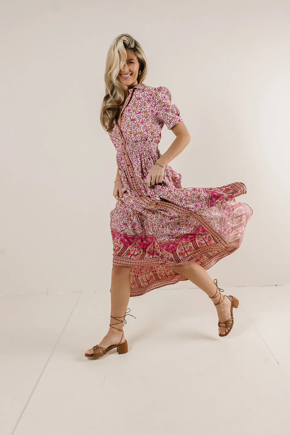 Floral Collared Button Up Dress in Pink - FINAL SALE sold by bohme product image thumbnail 5