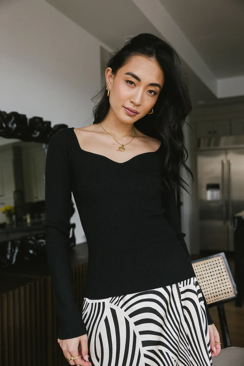 Nyla Ribbed Sweater in Black sold by bohme