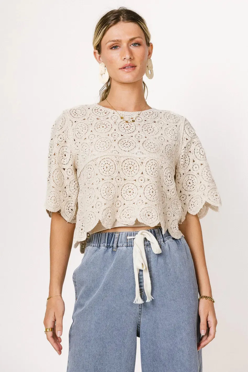 Suzie Crocheted Top in Natural sold by bohme product image thumbnail 3