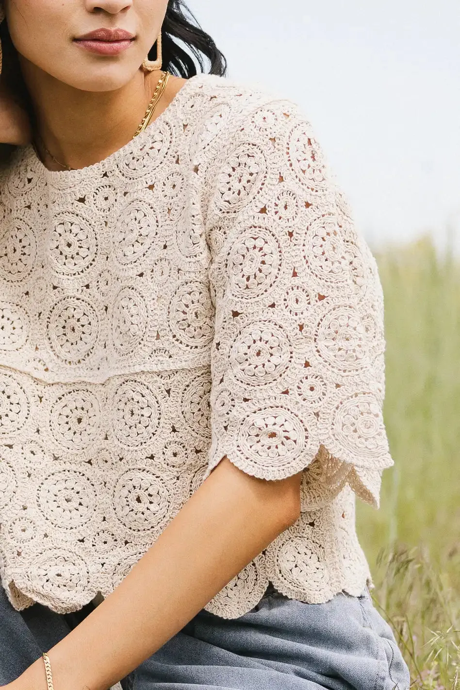 Suzie Crocheted Top in Natural sold by bohme product image thumbnail 4