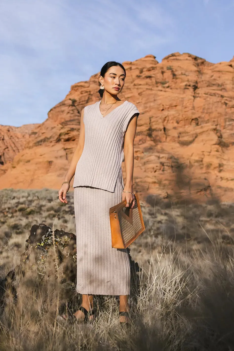 Meilani Ribbed Skirt in Taupe - FINAL SALE sold by bohme