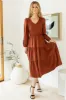 Smocked Tiered Midi Dress in Brown - FINAL SALE sold by bohme