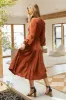 Smocked Tiered Midi Dress in Brown - FINAL SALE sold by bohme