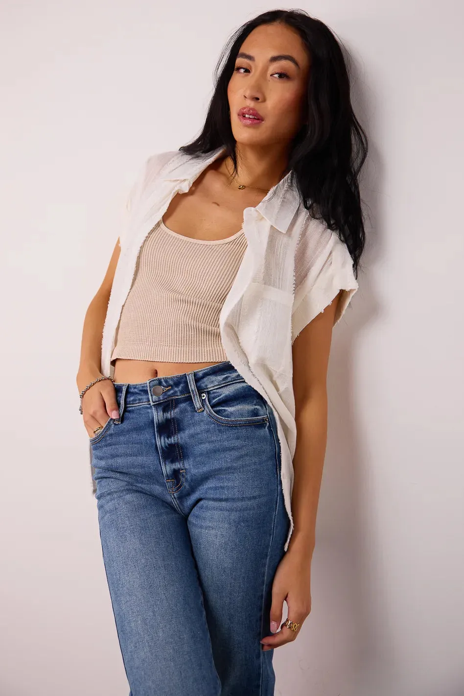 Adrian Textured Button Up in Cream - FINAL SALE sold by bohme product image thumbnail 2