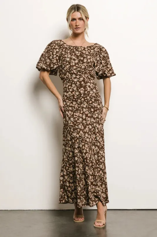 Zuri Floral Dress in Mocha sold by bohme