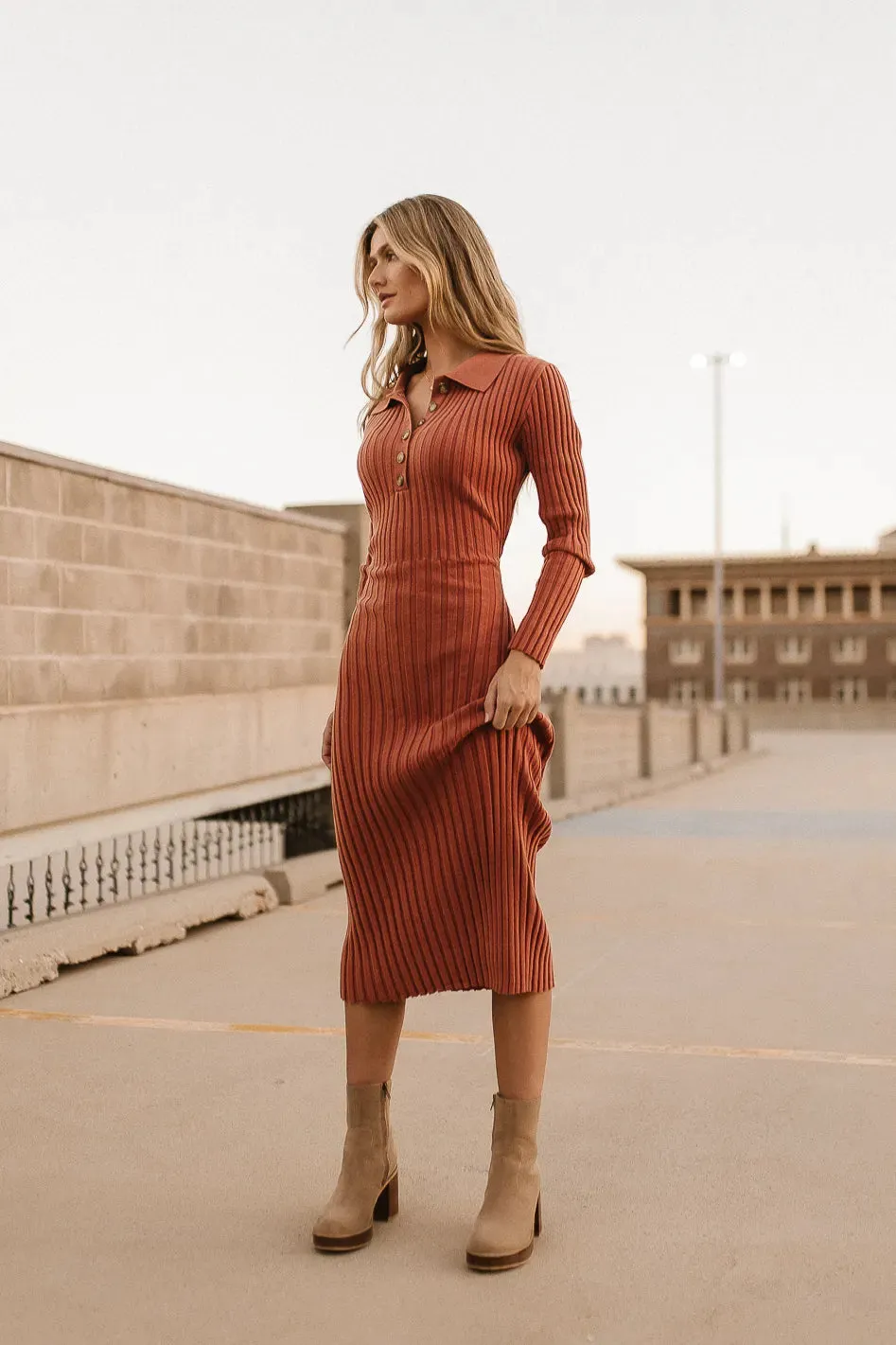 Carden Ribbed Midi Dress in Clay - FINAL SALE sold by bohme product image thumbnail 5