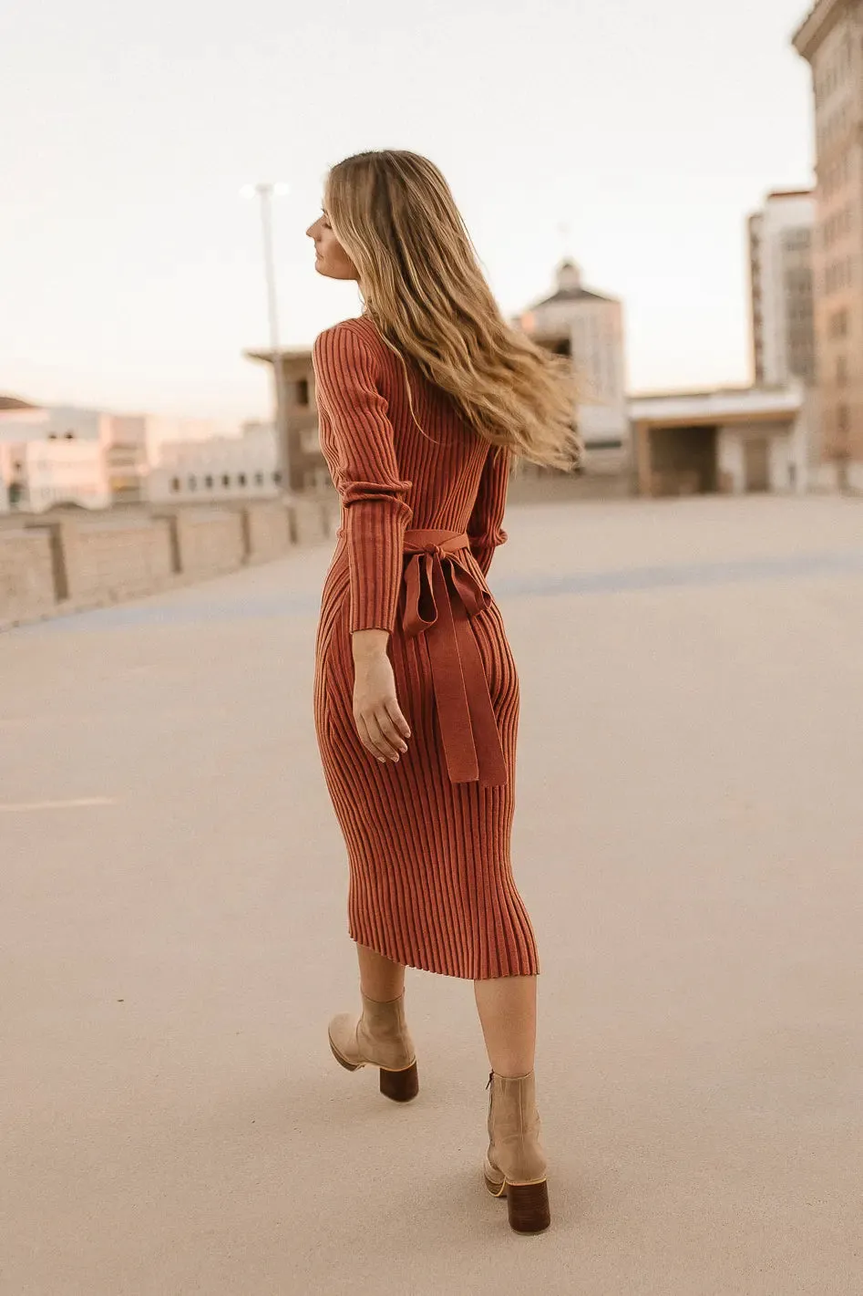 Carden Ribbed Midi Dress in Clay - FINAL SALE sold by bohme product image thumbnail 3