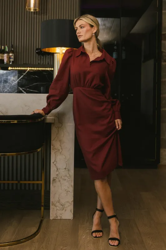 Catalina Collared Dress in Burgundy - FINAL SALE sold by bohme