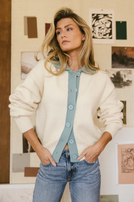Hailey Colorblock Cardigan in Seafoam sold by bohme