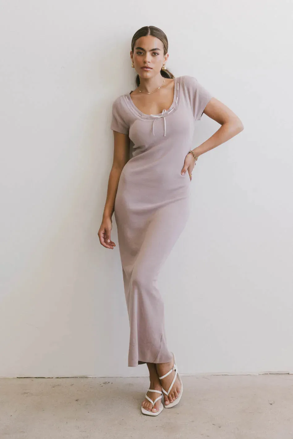 Ariah Ribbon Trim Sweater Dress in Lavender - FINAL SALE sold by bohme product image thumbnail 2