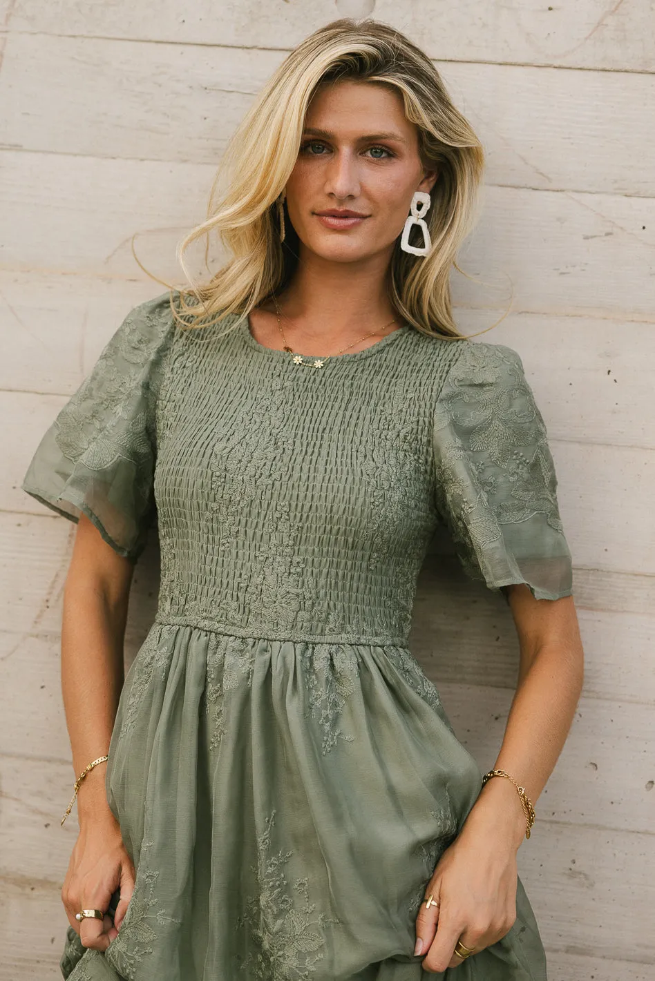 Alora Embroidered Dress in Sage sold by bohme product image thumbnail 3