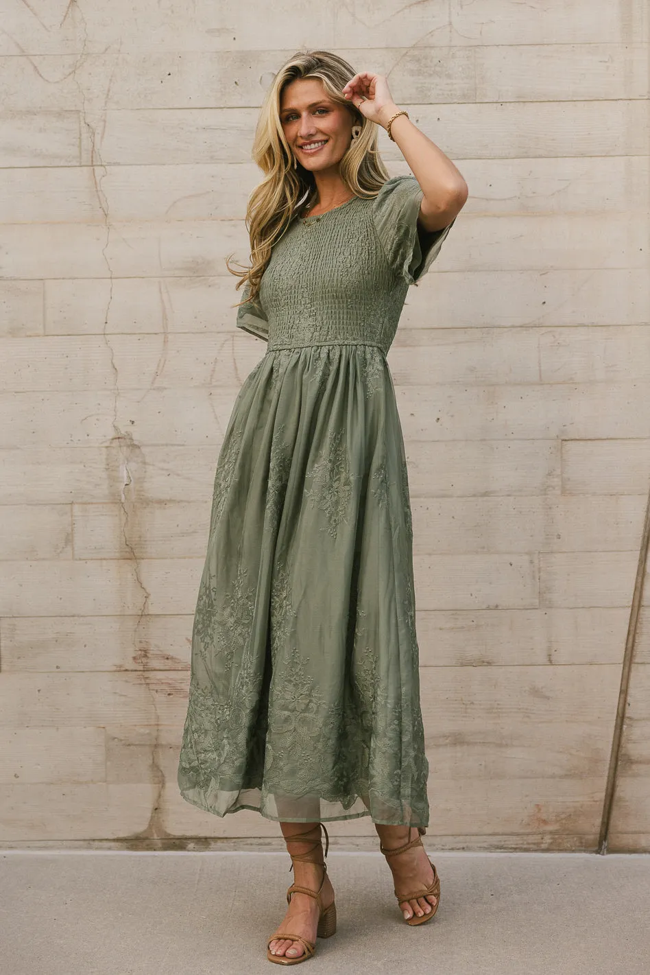 Alora Embroidered Dress in Sage sold by bohme product image thumbnail 4