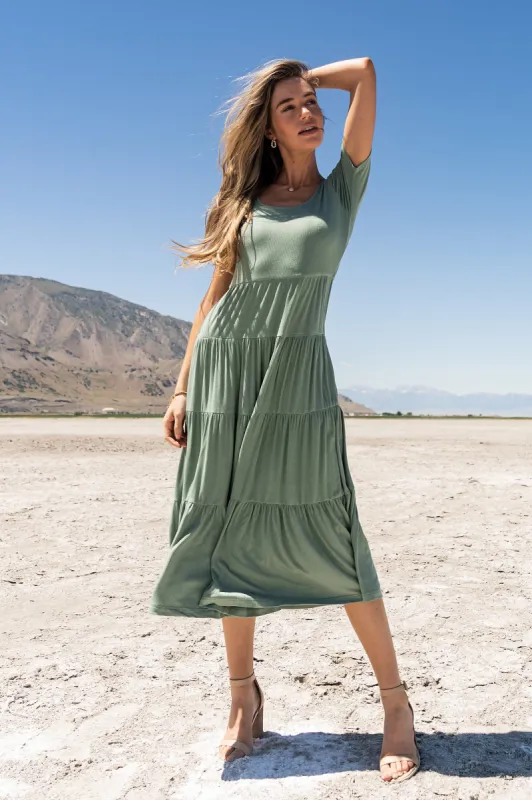 McKayla Tiered Dress in Sage - FINAL SALE sold by bohme