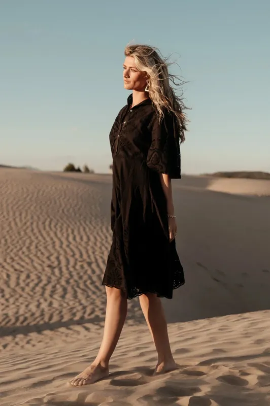 Eleanor Eyelet Lace Midi Dress in Black sold by bohme