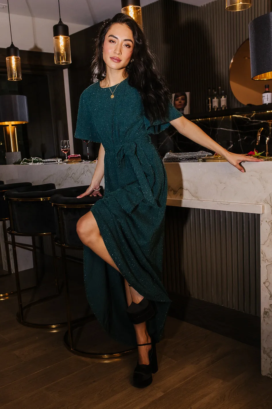 Lyanna Sparkle Maxi Dress in Teal - FINAL SALE sold by bohme