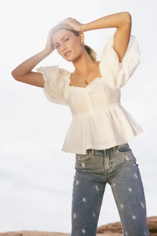 Ruffle Peplum Top in White - FINAL SALE sold by bohme