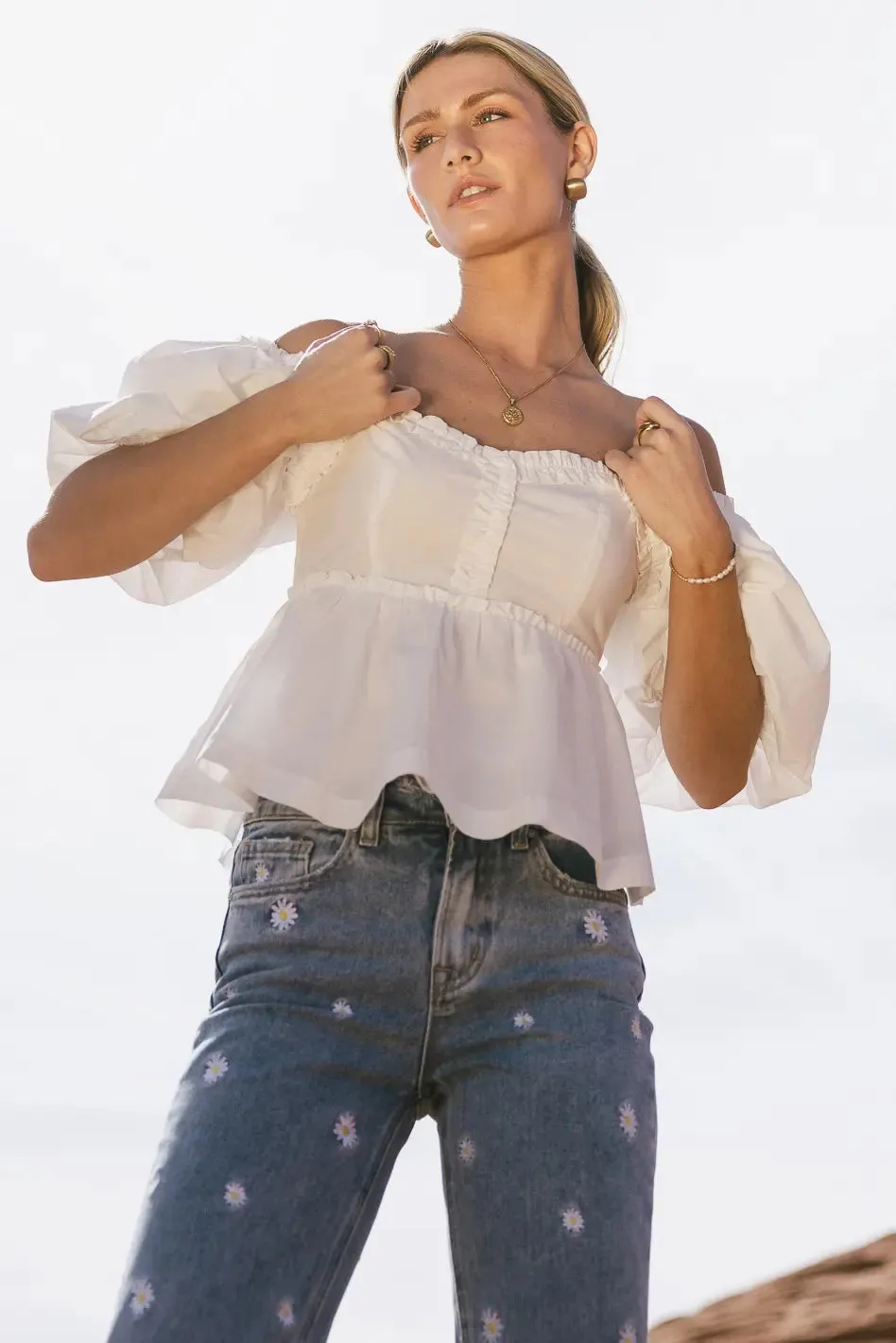 Ruffle Peplum Top in White - FINAL SALE sold by bohme product image thumbnail 3