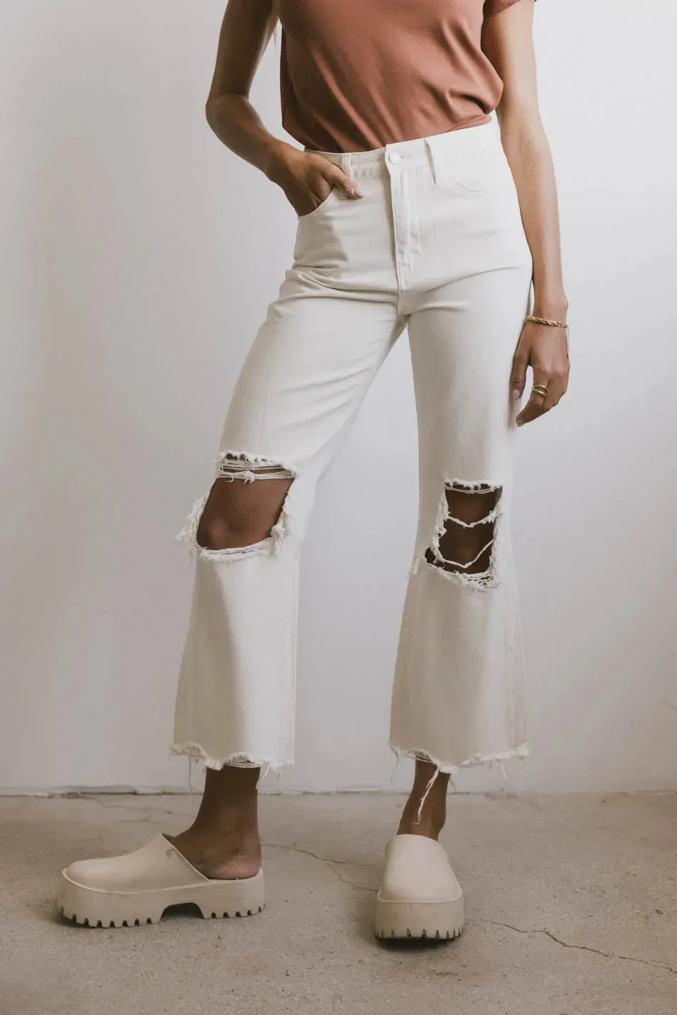Charlie Distressed Jeans in Ivory - FINAL SALE sold by bohme