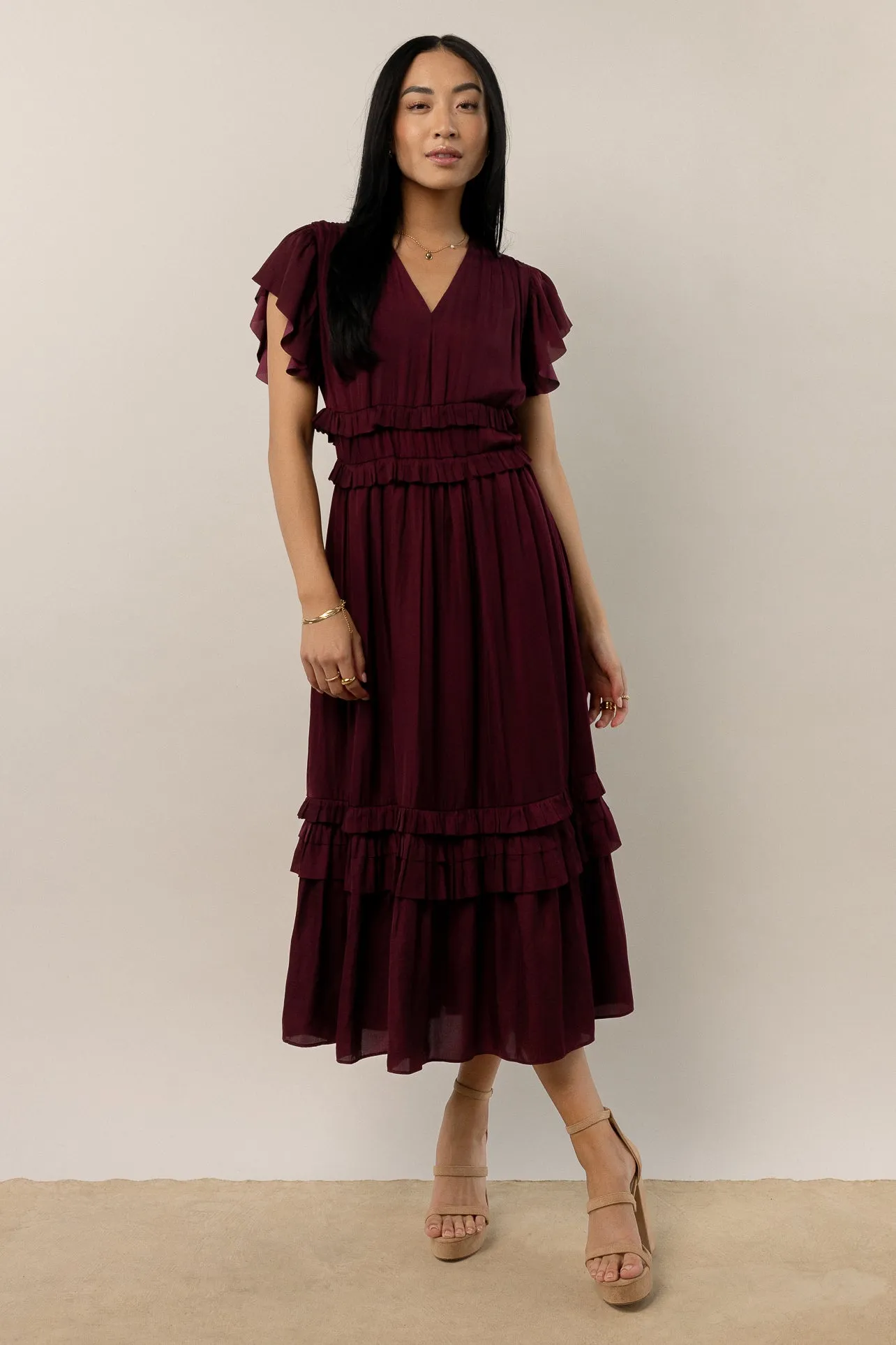 Willa Ruffle Dress in Burgundy - FINAL SALE sold by bohme