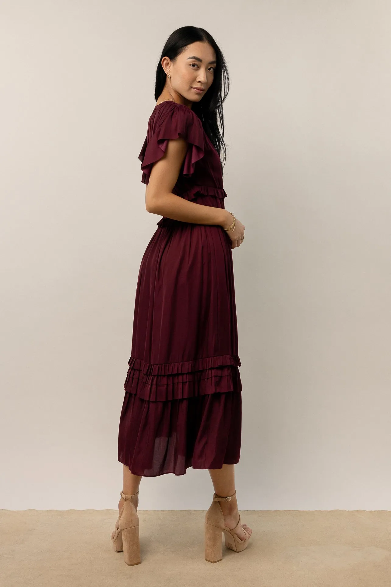 Willa Ruffle Dress in Burgundy - FINAL SALE sold by bohme product image thumbnail 2