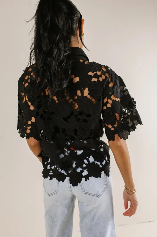 Floral Lace Button Up in Black - FINAL SALE sold by bohme