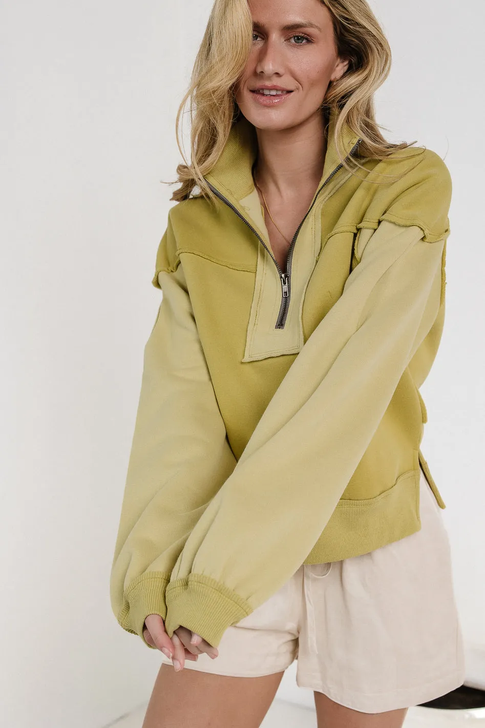 Zeya Half Zip Sweatshirt in Lime sold by bohme