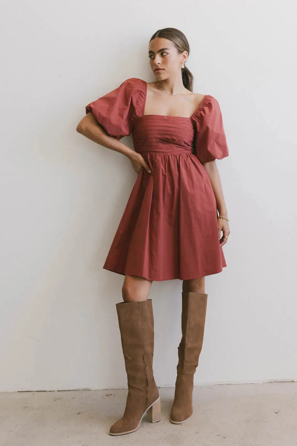 Dinah Pleated Mini Dress in Rust - FINAL SALE sold by bohme product image thumbnail 2