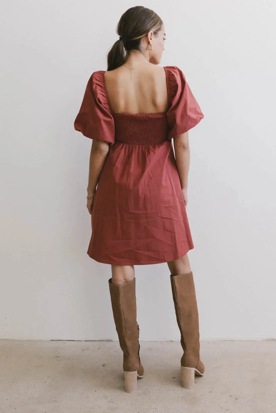 Dinah Pleated Mini Dress in Rust - FINAL SALE sold by bohme product image thumbnail 4
