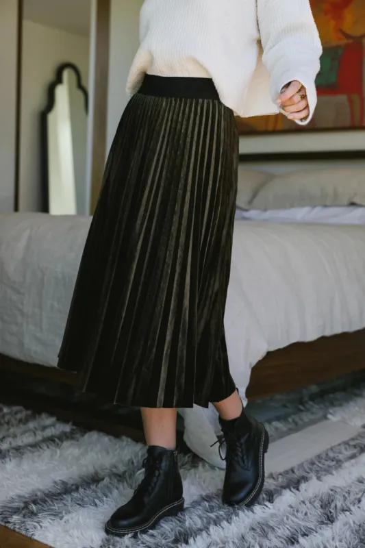 Zoe Velour Skirt in Olive - FINAL SALE sold by bohme