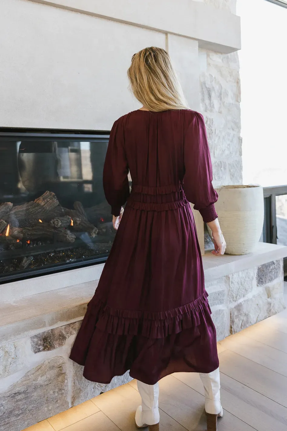 Willa Sleeved Ruffle Dress in Burgundy - FINAL SALE sold by bohme product image thumbnail 4