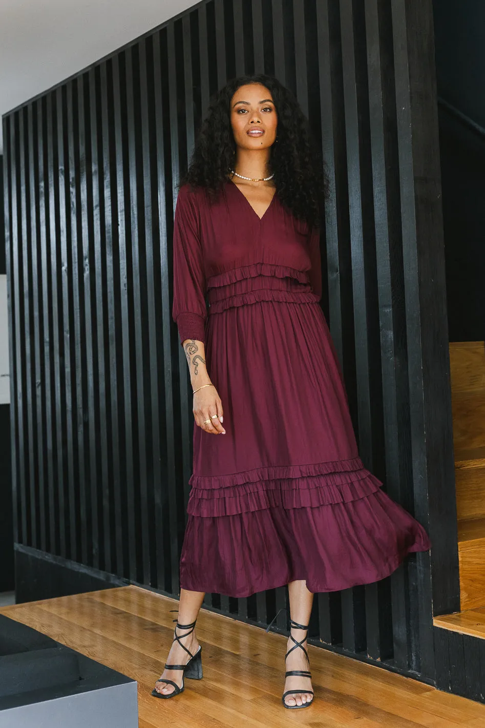 Willa Sleeved Ruffle Dress in Burgundy - FINAL SALE sold by bohme product image thumbnail 5