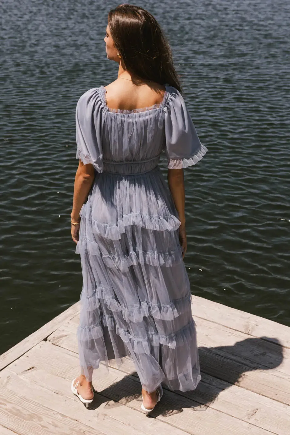 Eugena Ruffled Maxi Dress in Blue - FINAL SALE sold by bohme product image thumbnail 3