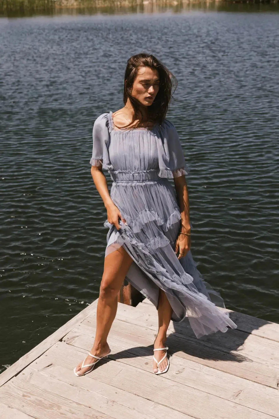 Eugena Ruffled Maxi Dress in Blue - FINAL SALE sold by bohme product image thumbnail 4