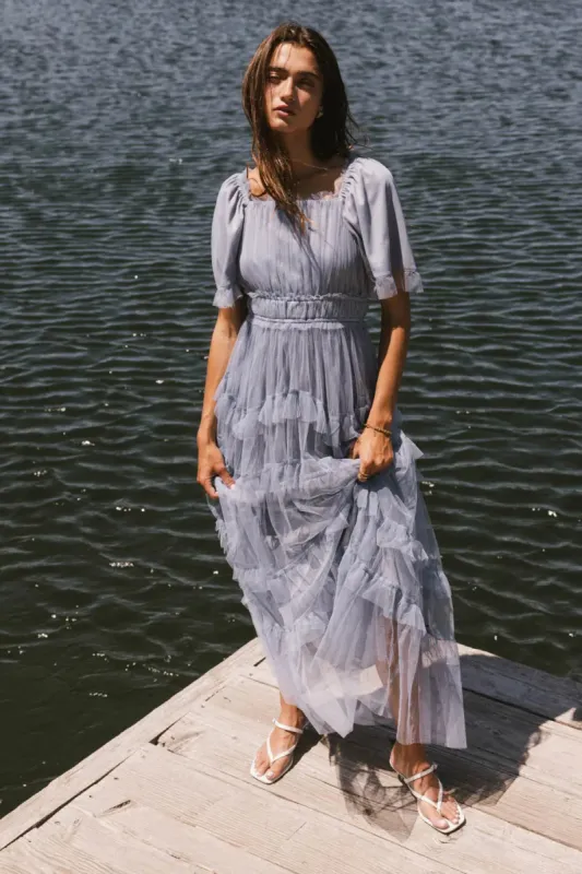 Eugena Ruffled Maxi Dress in Blue - FINAL SALE sold by bohme
