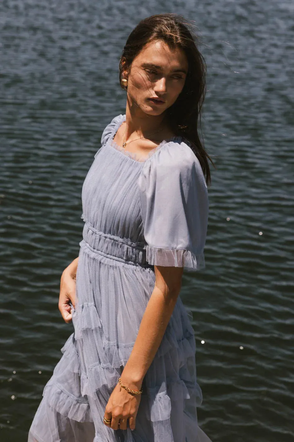 Eugena Ruffled Maxi Dress in Blue - FINAL SALE sold by bohme product image thumbnail 2