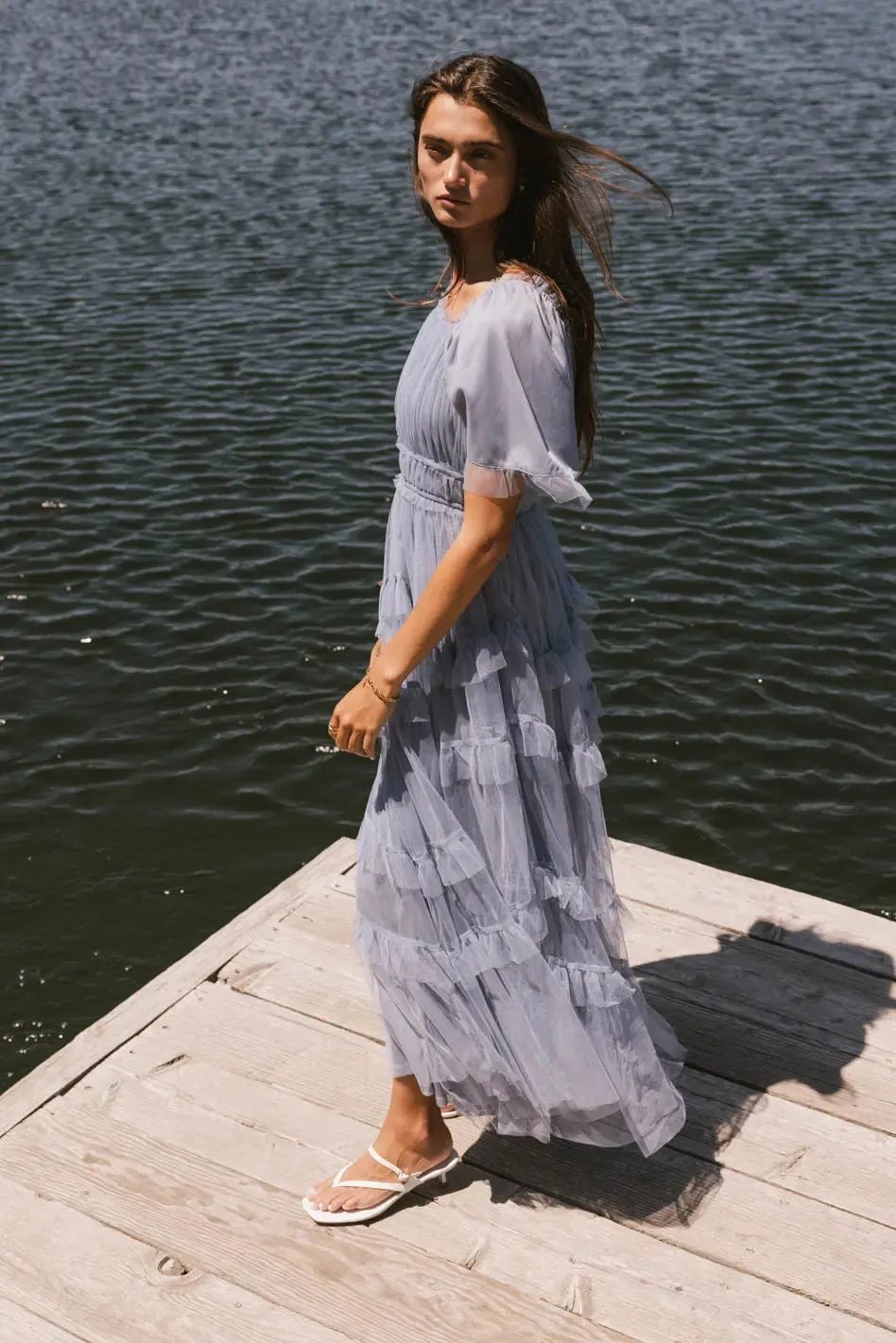 Eugena Ruffled Maxi Dress in Blue - FINAL SALE sold by bohme product image thumbnail 5