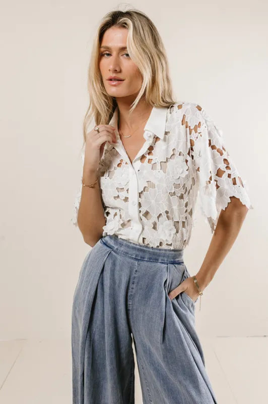 Floral Lace Button Up in Ivory - FINAL SALE sold by bohme