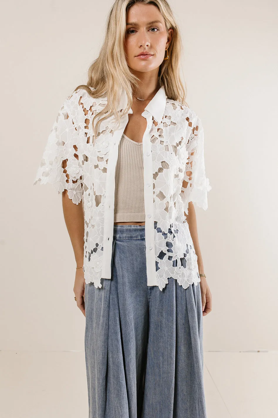 Floral Lace Button Up in Ivory - FINAL SALE sold by bohme product image thumbnail 3