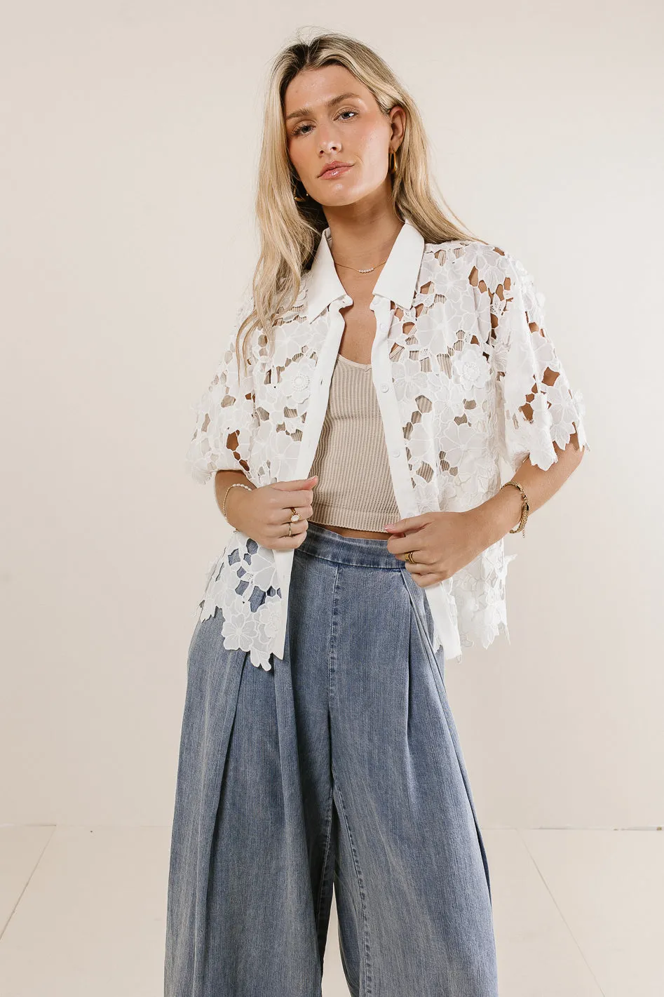 Floral Lace Button Up in Ivory - FINAL SALE sold by bohme product image thumbnail 4