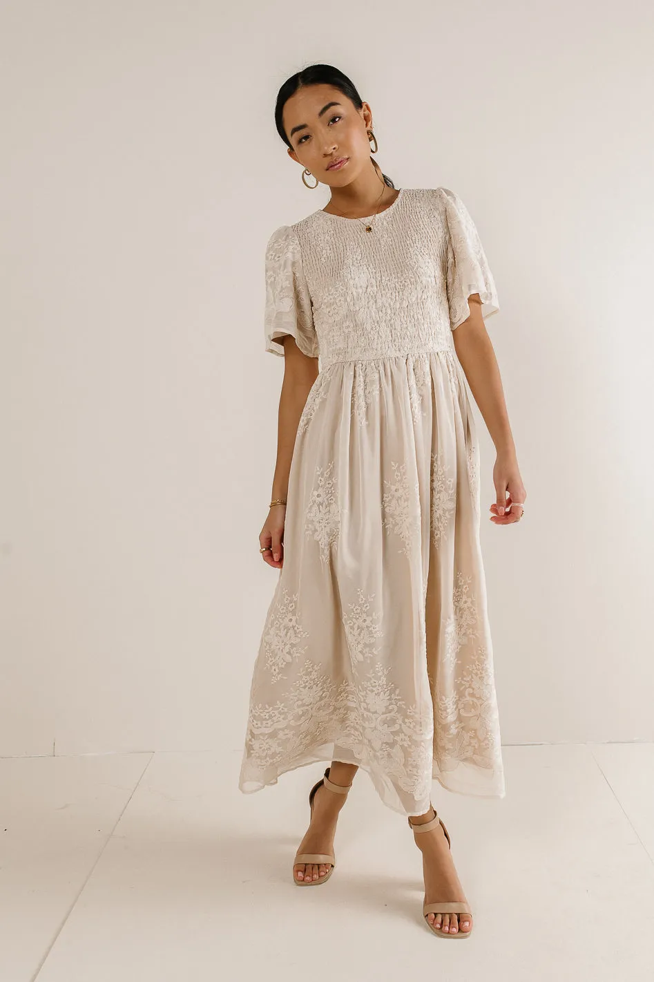 Alora Embroidered Dress in Champagne - FINAL SALE | Parallel