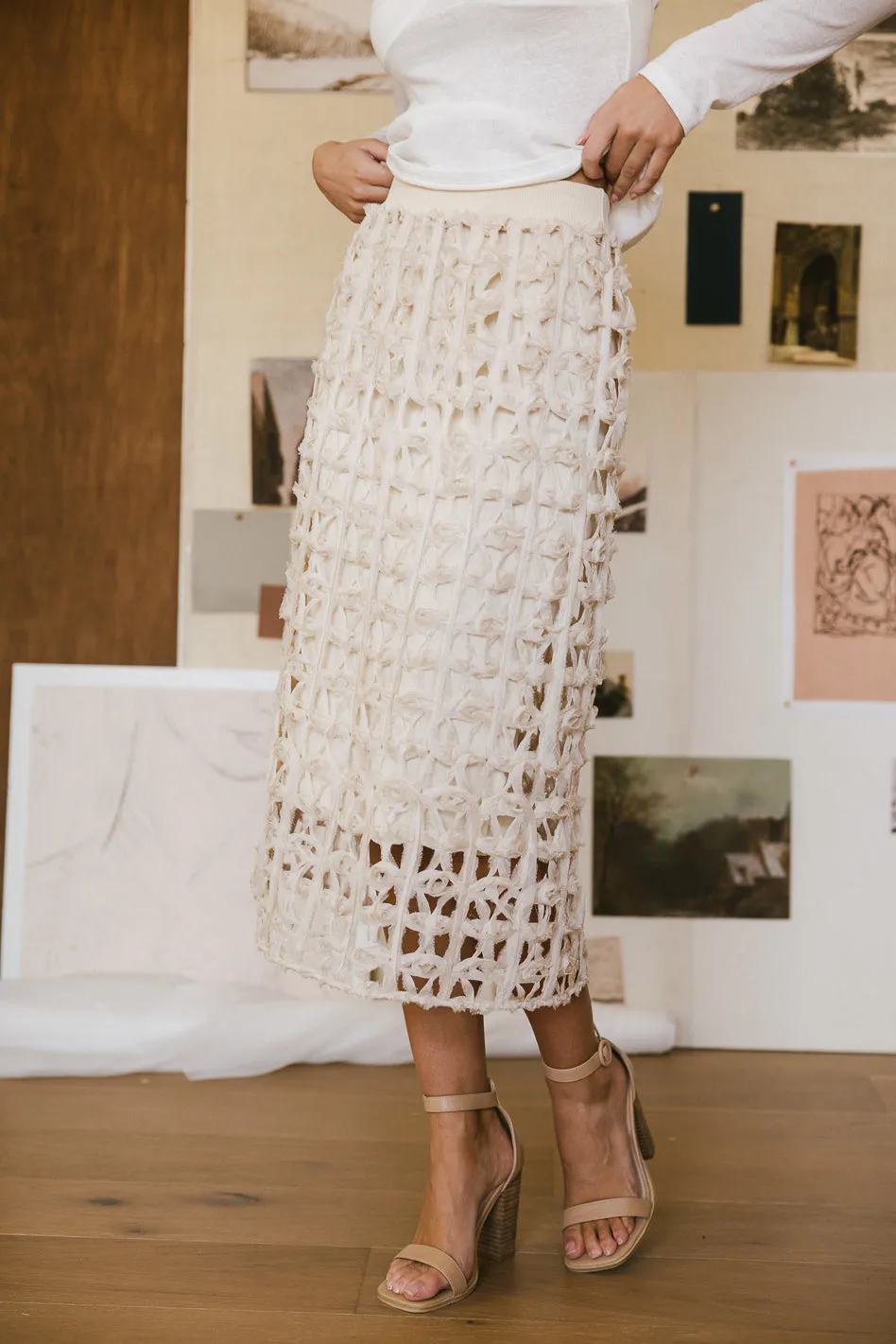 Open Cage Knit Skirt in Natural - FINAL SALE sold by bohme