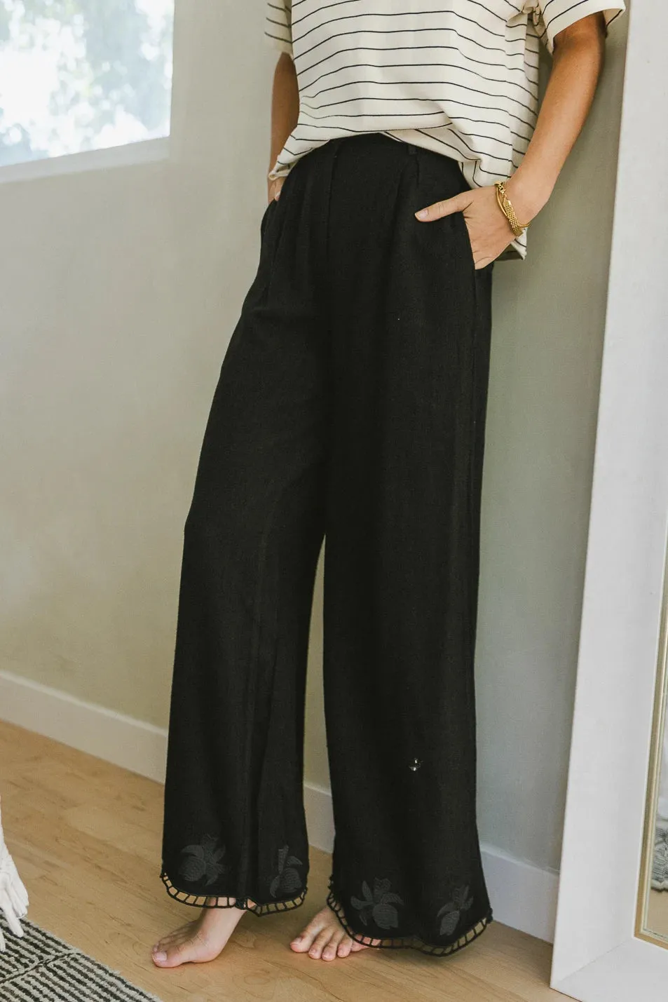 Katniss Embroidered Pants in Black - FINAL SALE sold by bohme
