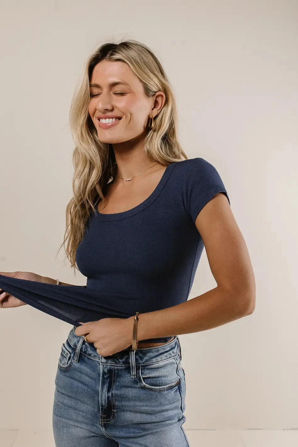 Freya Ribbed Top in Navy sold by bohme product image thumbnail 3