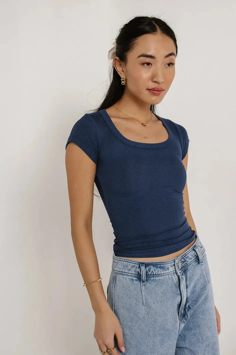 Freya Ribbed Top in Navy sold by bohme product image thumbnail 4