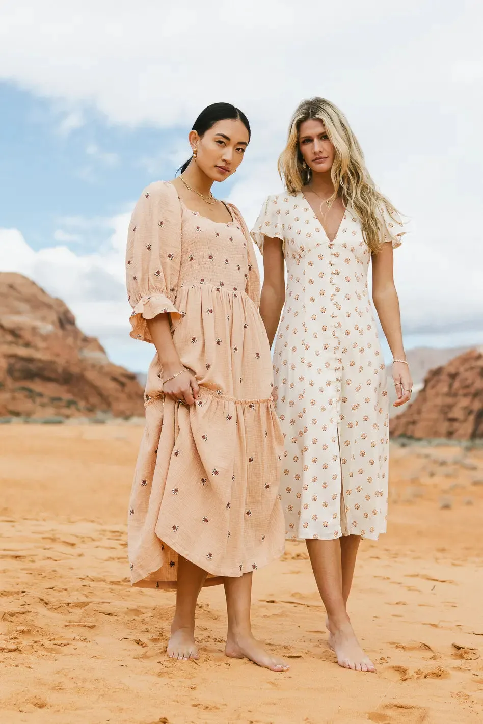 Ditsy Floral Embroidered Dress in Blush - FINAL SALE sold by bohme